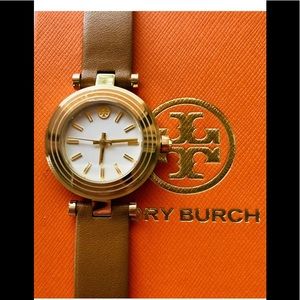 New TORY BURCH Brown Leather Gold Case White Dial brand new W tag & original box